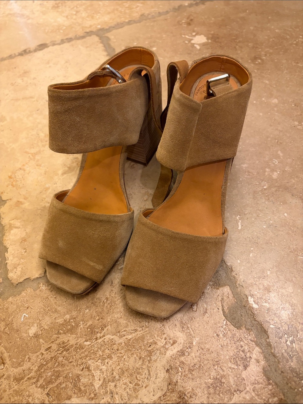 Officine Creative Suede Block Heel Sandals in Tan